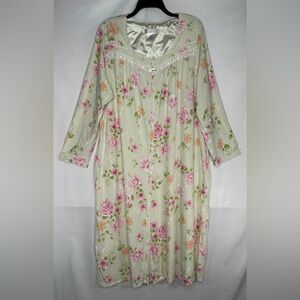Vintage Earth Angels Floral Lace-Trim Nightgown Light Green Pink Sz XL